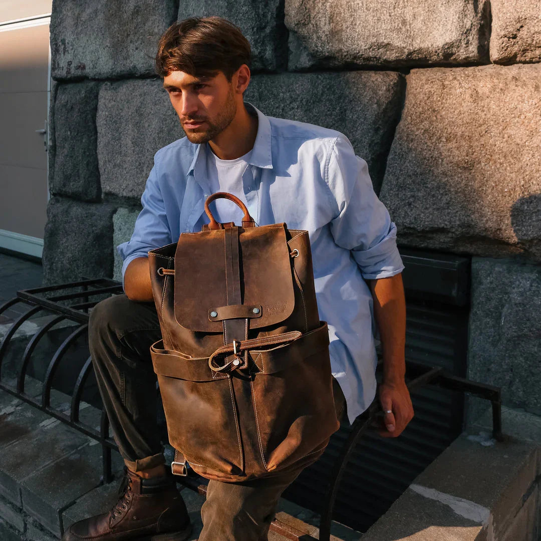 brown leather backpack outfit men Saola Tech by Capra Handcrafted mens convertible backpack in full Brown Leather Backpack for Men: