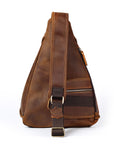 Brown leather sling bag on a white background