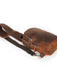 Men’s brown leather sling bag compact crossbody design