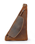 Brown leather sling bag on a white background