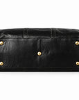 Refined black full-grain leather duffel bag base with five gold-tone protective feet