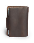 Back view of a minimalist leather card holder showing smooth craftsmanship and durable stitching.