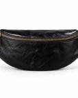 Black leather fanny pack with gold-tone zipper and hardware.