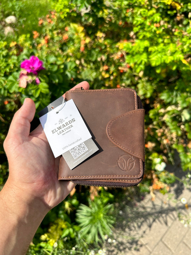 Men's Zip-Around Wallet - Full-Grain Leather, Brown | Handmade