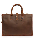 Brown business work bag, handmade from Crazy Horse leather with double handles, perfect for office use and meetings.