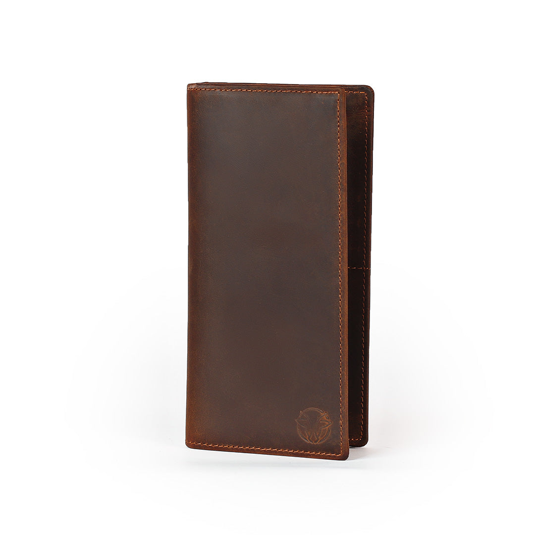 Brown leather wallet on a white background