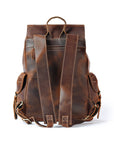 Brown leather backpack on a white background