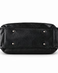 Classic black full-grain leather tote base with four metal feet and stitched leather edging