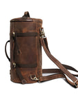 Detailed shot of Crazy Horse leather on a vintage backpack, highlighting premium quality and craftsmanship.