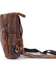 Brown leather crossbody bag for men with USB charging port