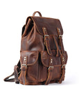 Brown leather backpack on a white background