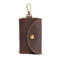 Front view of a handmade leather key case made from premium Crazy Horse leather, showcasing its elegant design.
