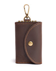 Front view of a handmade leather key case made from premium Crazy Horse leather, showcasing its elegant design.