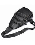 Black textured leather waist bag with a single adjustable shoulder strap, shown on a plain white background.