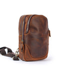 Brown leather men’s sling bag side profile