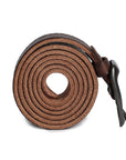 Rolled leather belt showcasing the soft interior and durable edges, emphasizing the handcrafted quality.