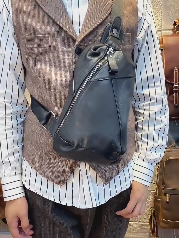 Review of Malvair black full-grain leather crossbody sling bag for men