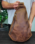 review of brown handmade leather sling bag for men