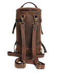 Vintage leather backpack in a back view, handmade from Crazy Horse leather, emphasizing durability and style